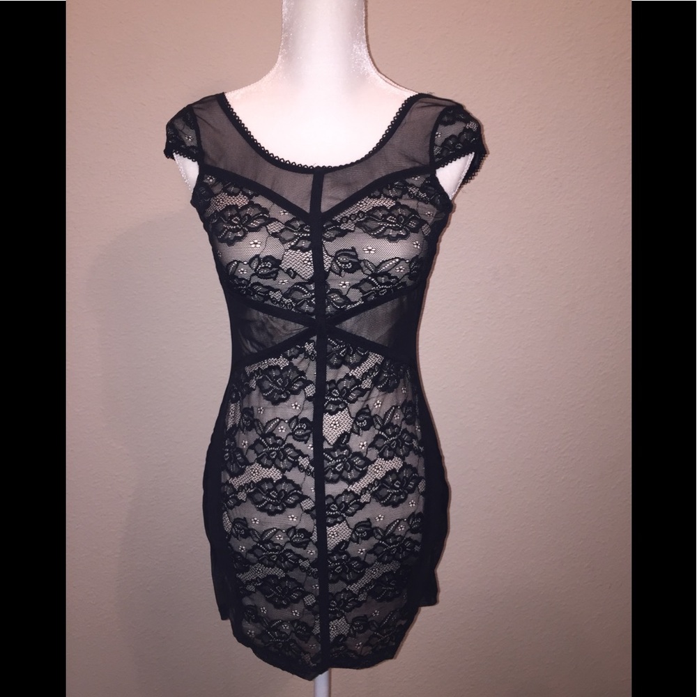 H&M’s Divided Black Sheer Lace & Nude Dress